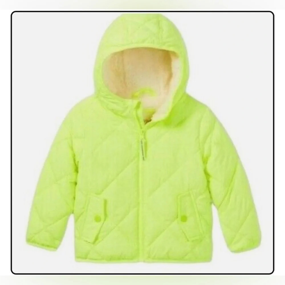 Cat & Jack Kids Lime Green Quilted Puffer Jacket - Large